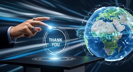 Express gratitude globally with a digital thank you touch on a futuristic interface