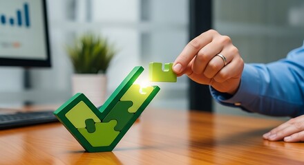 Completing the picture of success, one piece at a time in a modern office setting.