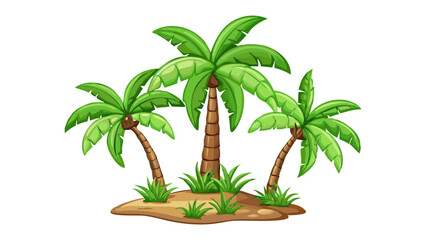 Obraz premium Tropical Palm Trees Illustration: A vibrant illustration showcasing three lush palm trees, their verdant fronds swaying gently, under the bright sun, evoking a sense of tranquility. 