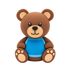 Fototapeta premium Cute 3D teddy bear sticker with soft fur texture, perfect for kids’ designs, scrapbooks, and cute decoration. Isolated on white or transparent background. PNG format.