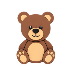Fototapeta premium Cute 3D teddy bear sticker with soft fur texture, perfect for kids’ designs, scrapbooks, and cute decoration. Isolated on white or transparent background. PNG format.
