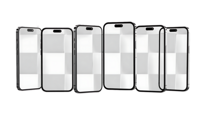 Row of blank smartphone screen protectors on black background