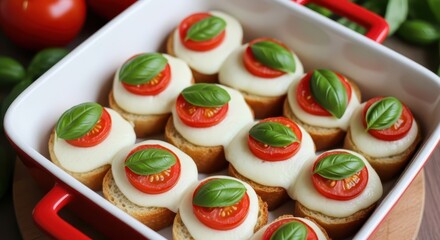 Delicious caprese bruschetta with fresh basil and mozzarella