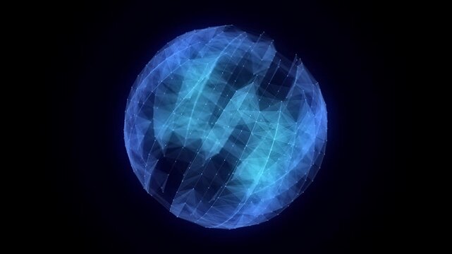 Abstract blue sphere with connecting dots and lines. Wireframe technology sphere. Big data visualization. 3d rendering.