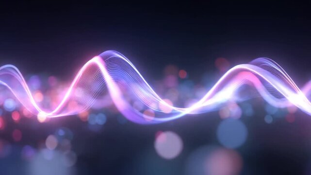 Abstract glowing wave patterns on a dark background.  Soft, luminous,  light-pink and light-blue lines creating a sinuous wave form.