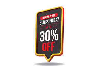 Promotional banner highlighting Black Friday sale with up to 30% discount in a bold and appealing design