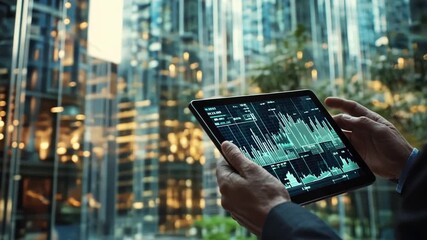 Financial Professional Analyzing Market Data on a Digital Tablet Device - Powered by Adobe