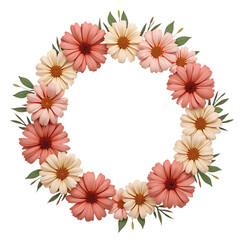 Obraz premium Pink and Cream Flower Wreath with Green Leaves for Decoration or Celebration