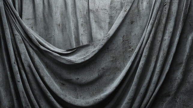 Elegant gray drape with soft folds and shadows. This abstract image captures the beauty of texture and form