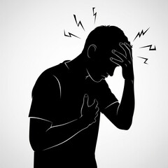 Silhouette of a person experiencing a headache and chest pain, indicating distress.