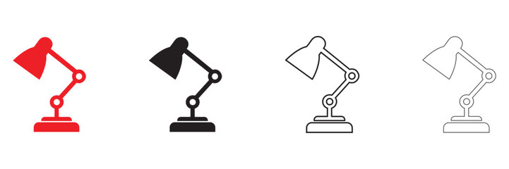 Table lamps, bedside and desktop light vector icon, silhouette and line art illustration