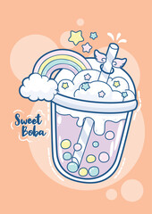 Sweet Boba Fantasy Cute Cartoon of Magical Bubble Drink