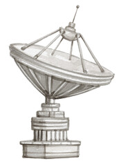 Hand painted watercolor satellite dish antenna isolated