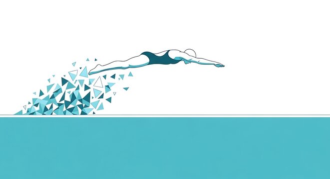 Illustration of a swimmer diving into water, depicted with geometric shapes.