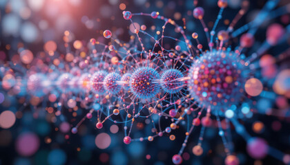 Vibrant depiction of molecular structures highlights intricate connections in precision medicine and oncology research. image captures complexity and beauty of scientific exploration