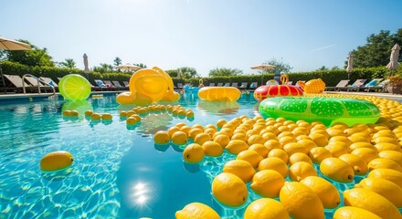 Summer Fun: A Luxurious Pool Party with Vibrant Citrus Decorations and Relaxation
