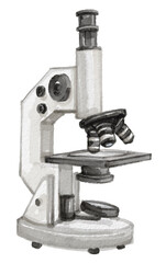 Hand painted watercolor microscope isolated