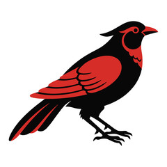Stylized Cardinal Profile Red and Black Minimalist Vector with Raised Wings lackers