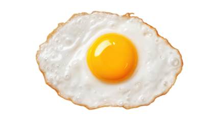 Fried egg with bright yolk on a clean white background