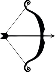 A simple black silhouette of a classic recurve bow and arrow