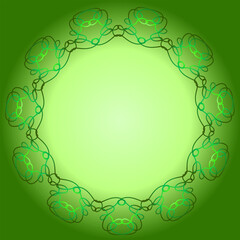 An abstract green background with a circular pattern. A frame drawn in a linear style. 