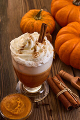 Autumn Pumpkin Spice Latte. A cozy autumn drink with whipped cream, cinnamon