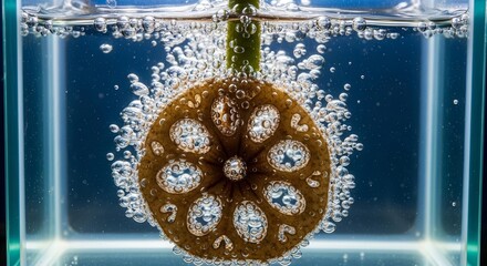 Submerged Lotus Root: A Macro Underwater Exploration of Bubbles and Textures