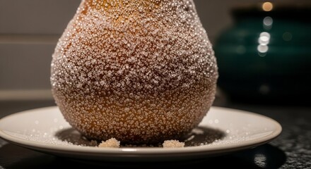 Sugared Pear Dessert on Plate: A Culinary Delight with Textured, Sparkling Crystals