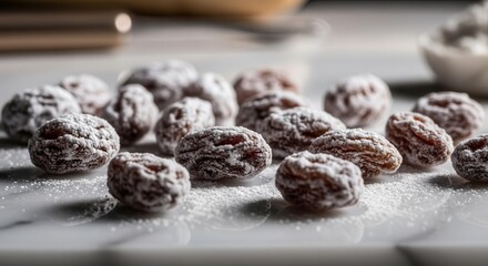 Sugared Raisins Dessert Photo On An Elegant Surface With A Softly Lit Background