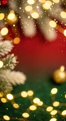 Elegant Christmas Background with Golden Lights and Snow Bokeh