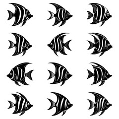 Striking black and white fish pattern, originally a scalable vector graphic, ideal for creating unique designs with an aquatic theme, perfect for backgrounds