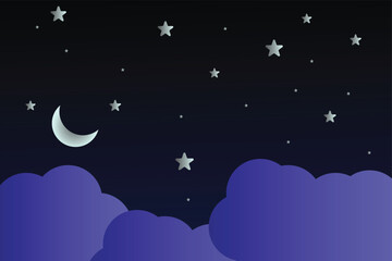 night sky background, picture image icon, night sky with moon, moon and sky icon, moon and cloud icon vector, vector illustration. © ROKETonline