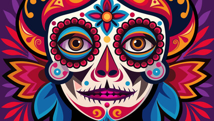 Vibrant sugar skull art with intricate floral patterns and rich colors celebrating day of the dead
