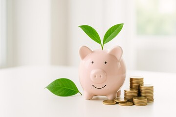 Eco-Friendly Investing Concept with Piggy Bank and Growing Plant