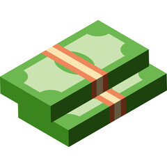 Stack of Green Paper Money Bundles Tied with Orange and Brown Straps on a Transparent Background...
