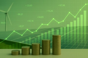 Sustainable Investment Growth Concept with Coins and Renewable Energy