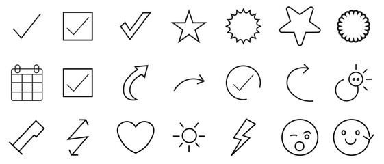 Minimal Line Planner Icons Set | Hand Drawn Doodle Symbol Collection