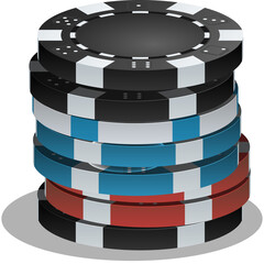 Stack Of Casino Poker Chips With Black White Blue And Red Colors On A Transparent Background Representing Gambling And Gaming