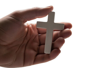 Hand Holding White Cross in Bright Light