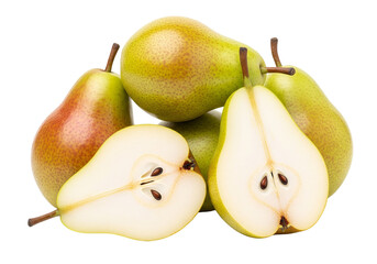 Whole and Halved Pears on White