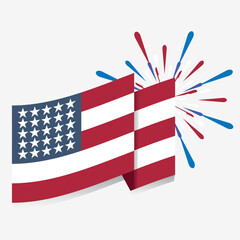 USA Flag with Fireworks Vector Illustration. 4th of July projects.