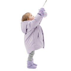 Child in Winter Outfit Reaching Up