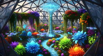 Fantastic Frontiers: AI-Generated Surreal Biodome Garden - Futuristic Sustainable Technology