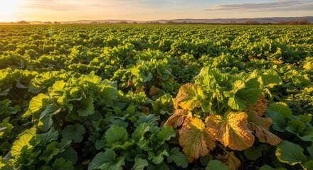 Sunlit Agricultural Vista Showcasing A Lush Field Of Verdant and Golden Crops