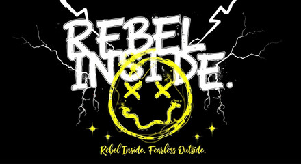 Rebel Inside A Bold Graphic with a Smiley Face and Lightning Accents