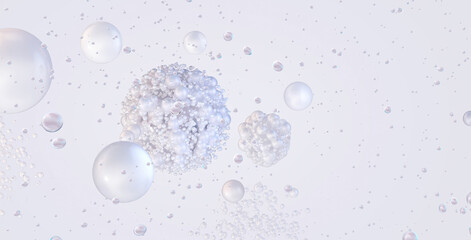 3D molecular structure, skincare innovation, cosmetic science. Active ingredients, nano molecules, collagen particles in motion. Beauty advertising, skincare product design, anti-aging formula concept