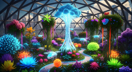 Fantastic Frontiers: AI-Generated Surreal Biodome Garden - Futuristic Sustainable Technology