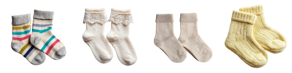 colorful striped socks elegant lace socks cozy beige socks yellow knitted socks on transparent background