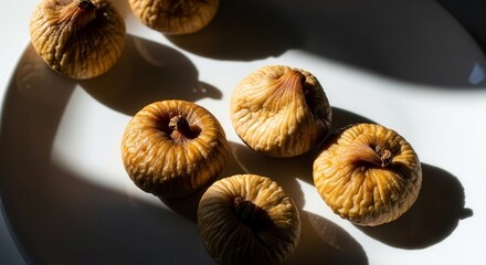 Sunlit Delicacy: Artistic Arrangement of Dried Figs on a Pristine Serving Plate