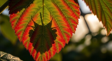 Sunlit Edge: An Unusual Insect Silhouette on a Colorful Foliage Display